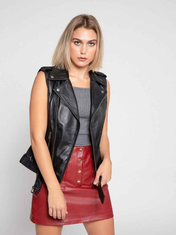 Womens Stylish Black Leather Vest
