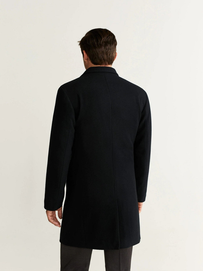 Men Jet Black Wool Trench