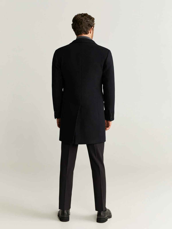 Men Tailored Black Wool Coat