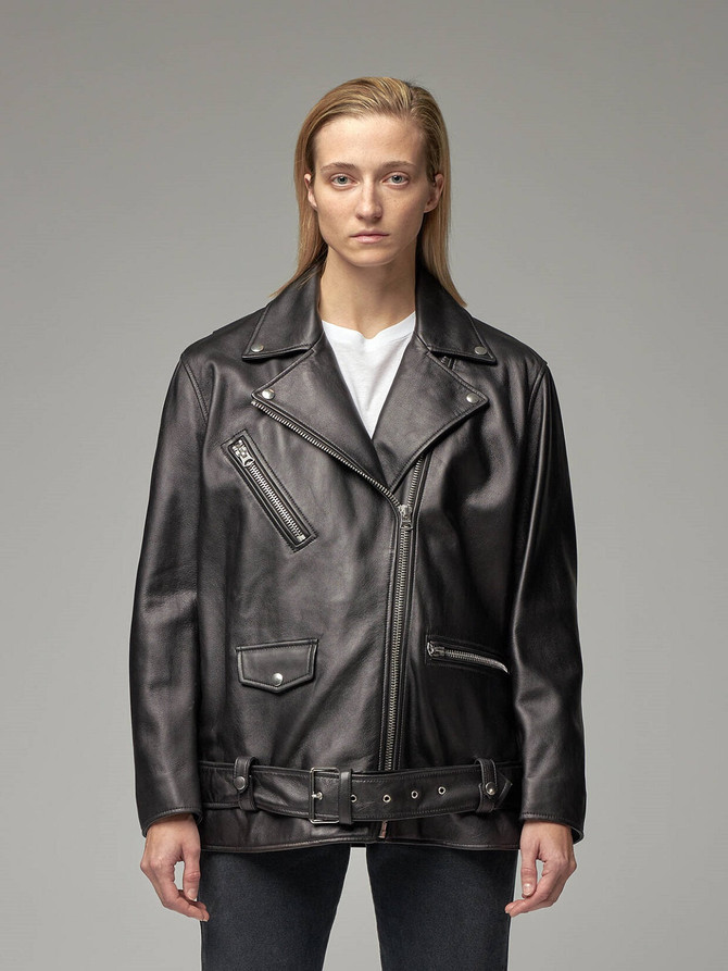 Stylish Women Biker Black Leather Jacket