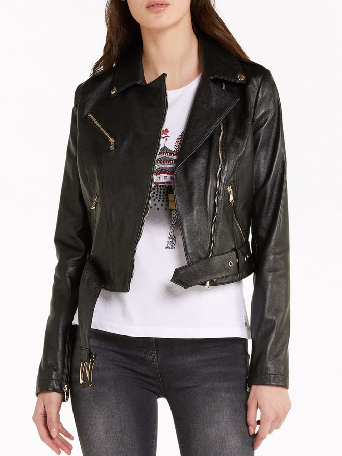 Short-Touch Women's Black Biker Leather Jacket