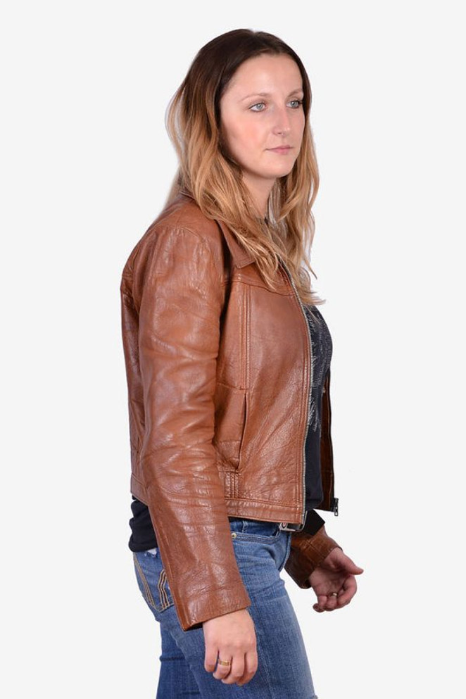 Women's Leather Dusky Brown Bomber Jacket