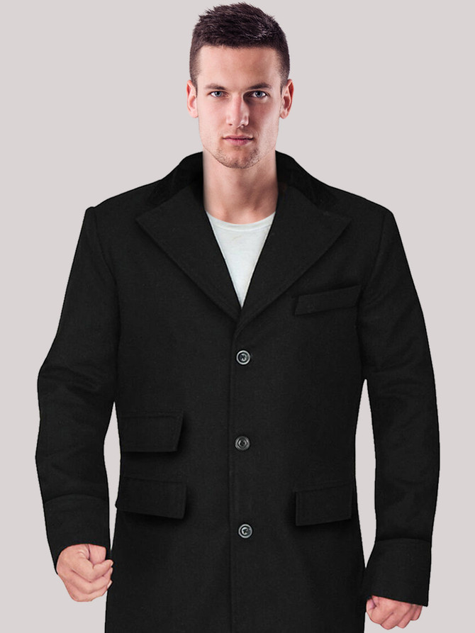 Men's Black Stylish Wool Coat