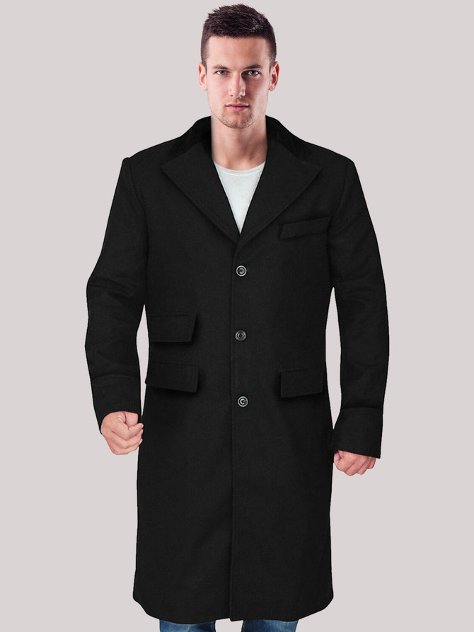 Men's Black Stylish Wool Coat