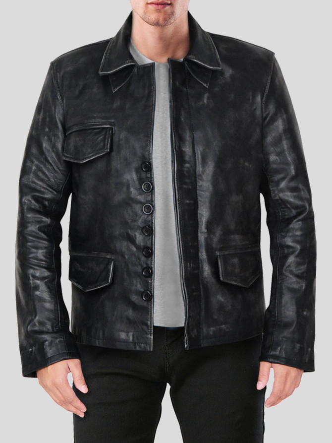 Men's Black Distressed Leather Jacket