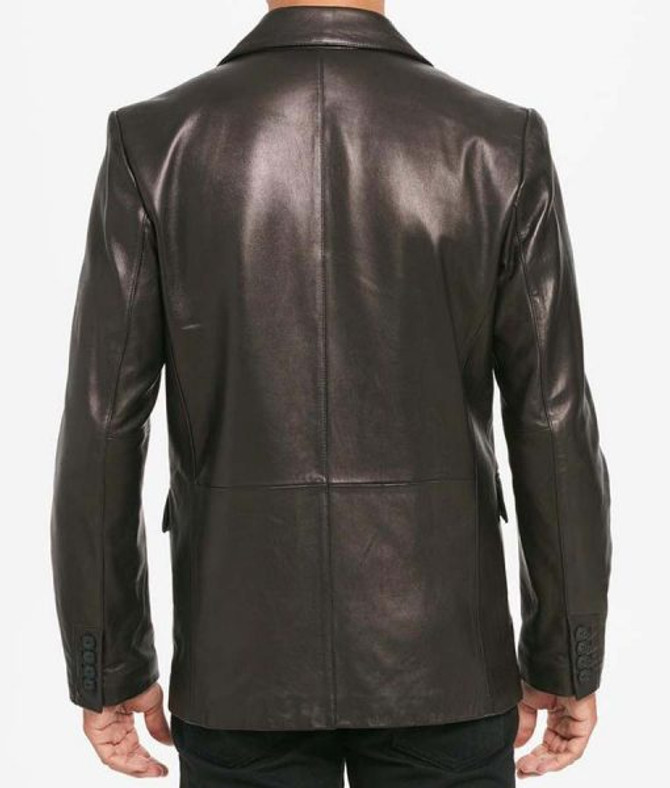 Mens Two Button Black Leather Blazer