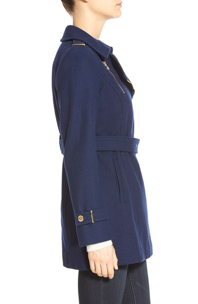 Women's Belted Asymmetrical Zip Wool Blend Coat