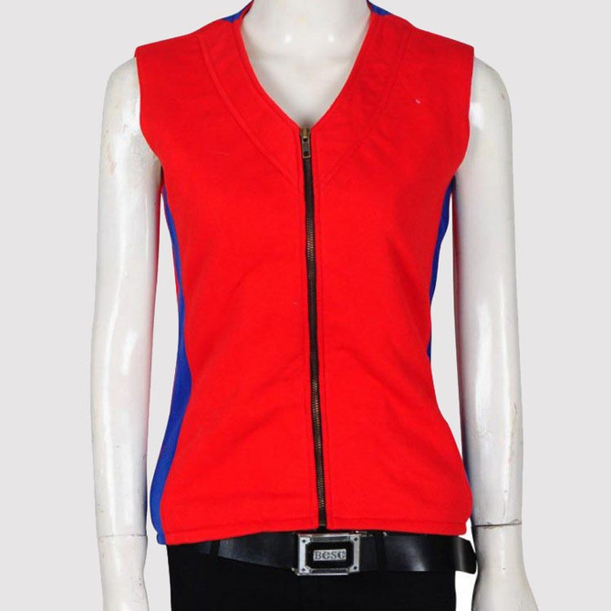 Summer Quinn Alexandra Daddario Posh Fleece Red & Blue Vest