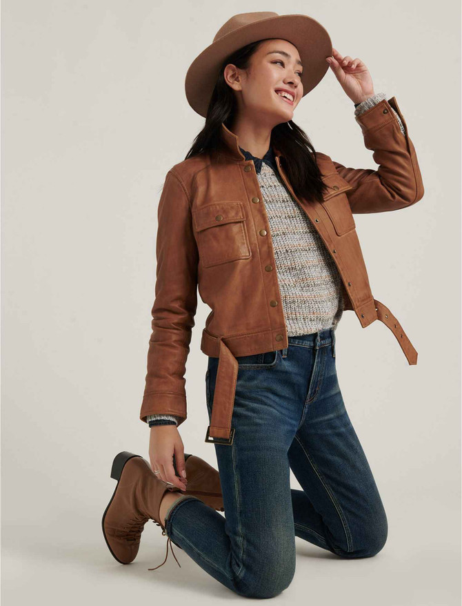 Womens Brown Real Leather Cowgirl Jacket