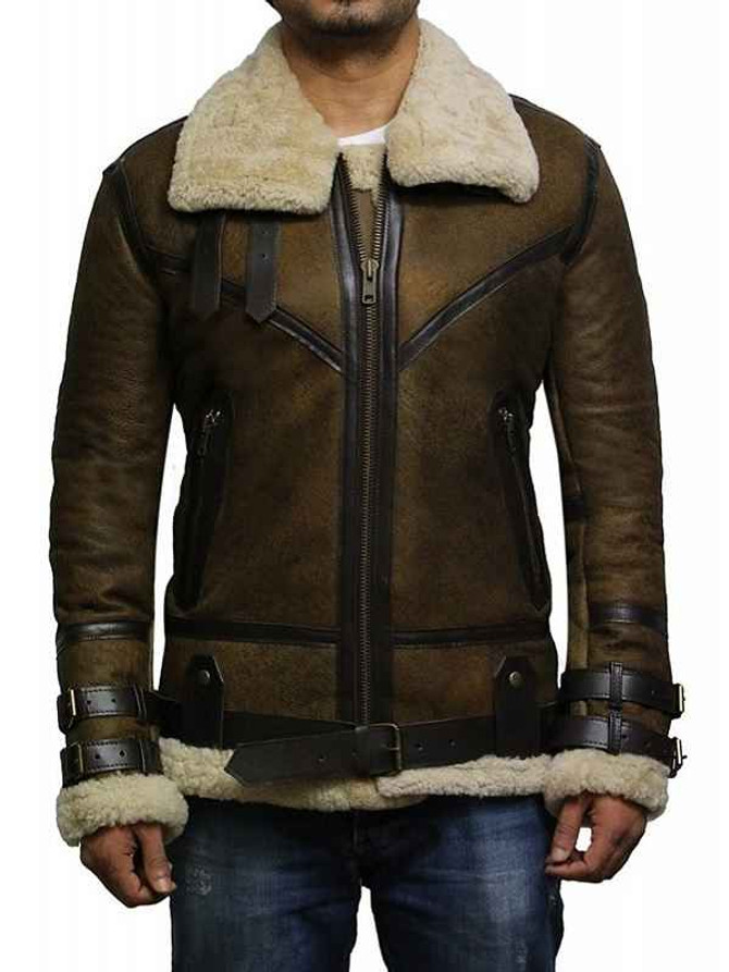 Brown B3 Bomber Men Sheepskin Jacket