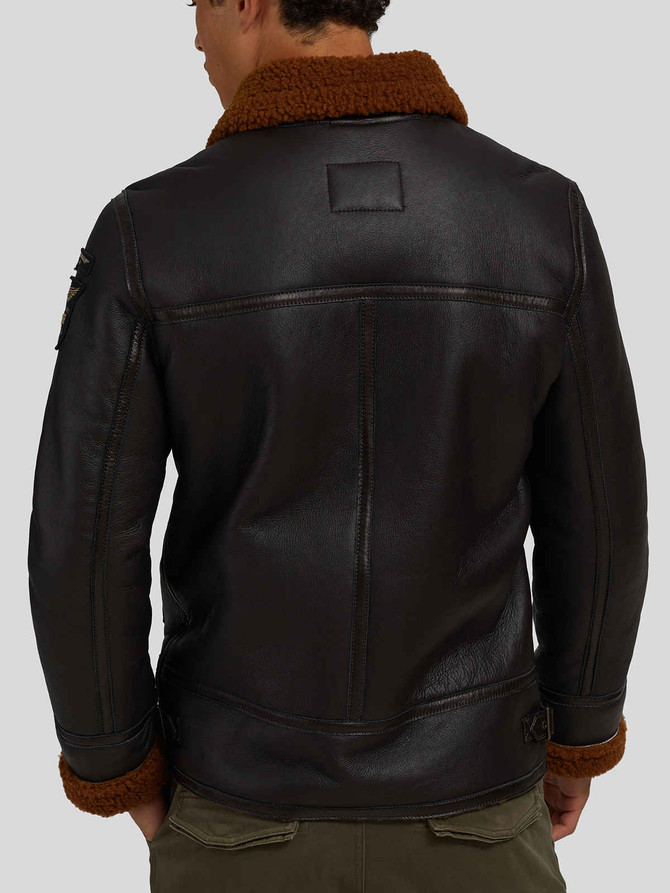Mens Classy Natural Black Shearling Leather Jacket