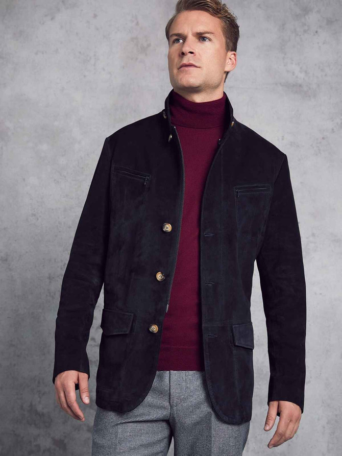 Men Suede Leather Black Jacket