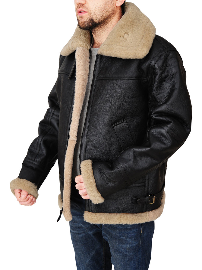 Men’s B3 Black Sheepskin Bomber Jacket