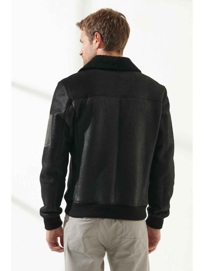 Mens Black B3 Bomber Biker Shearling Jacket