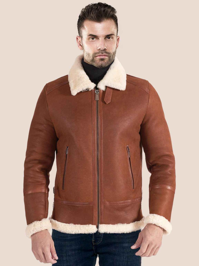 Shearling Fur Collar Biker Jacket For Man