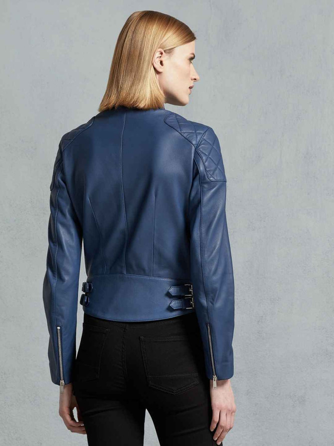 Womens New Royal Blue Real Leather Jacket
