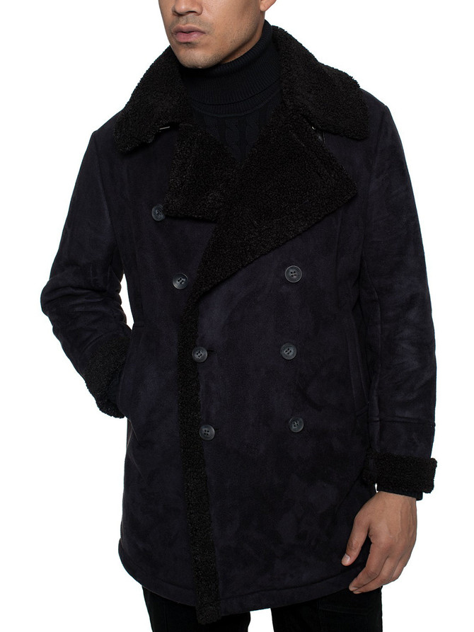 Mens Double Breasted Shearling Peacoat