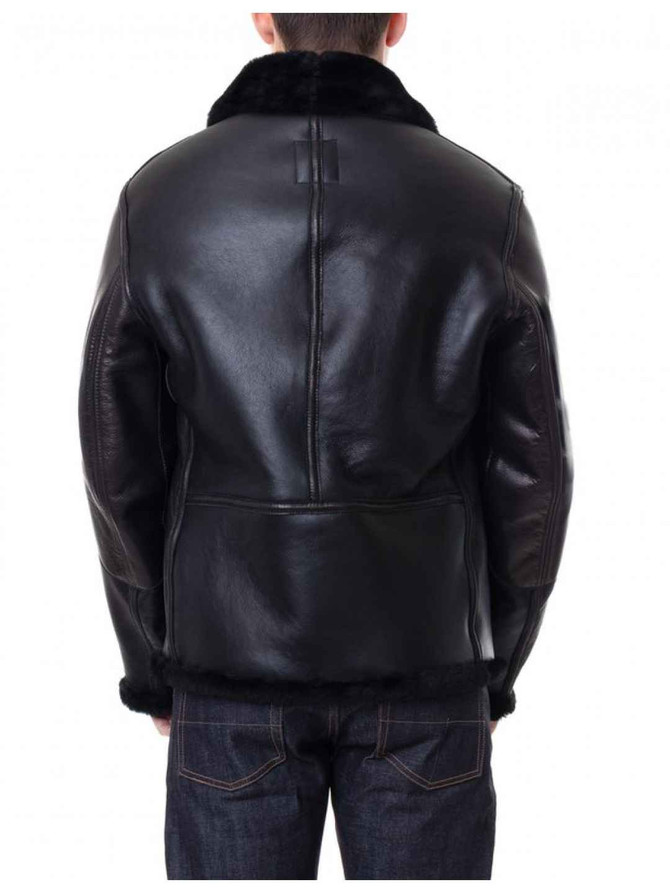 Mens Sheepskin Fur Folding Collar Black Biker Jacket