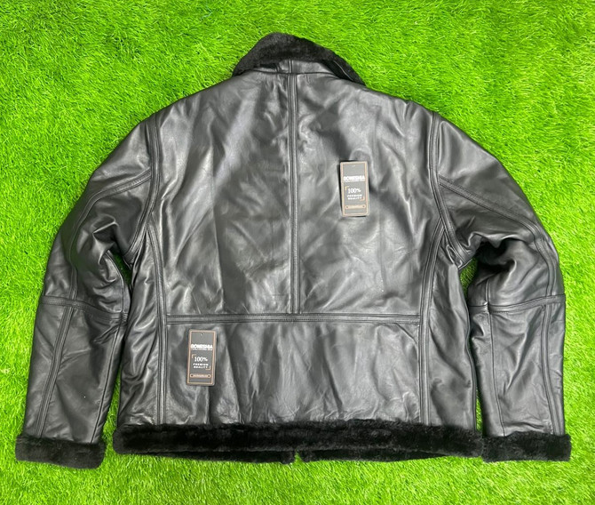 Mens Sheepskin Folding Collar Black Jacket