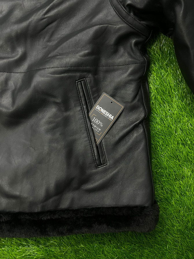 Mens Sheepskin Fur Folding Collar Black Jackets