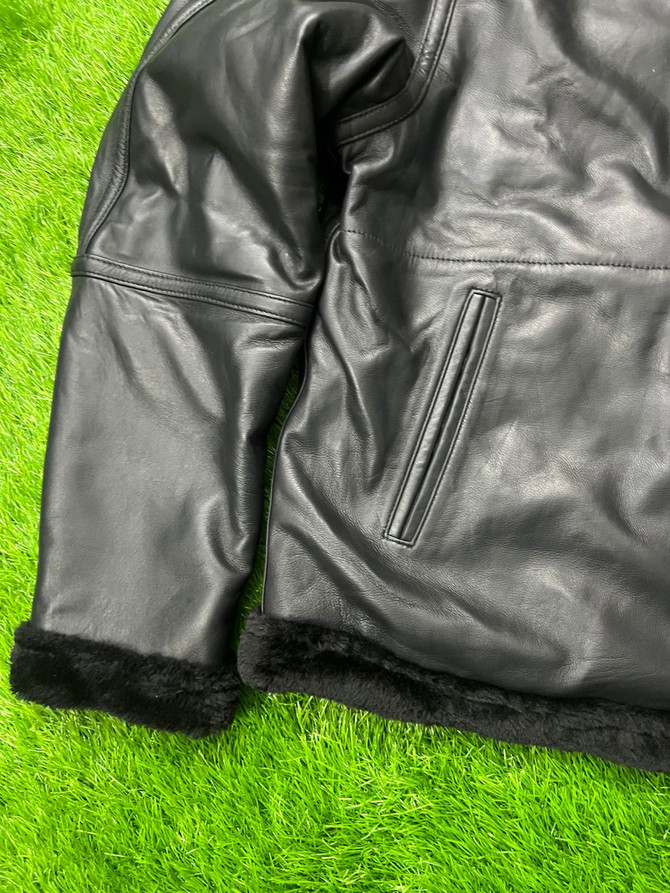 Mens Sheepskin Folding Collar Black Jacket