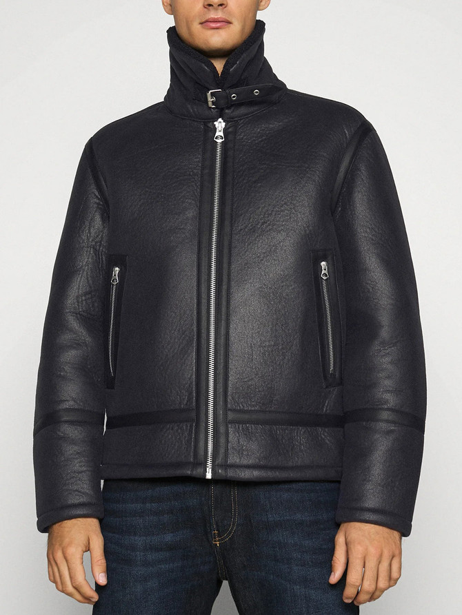Classic Black Aviator Shearling Leather Jacket