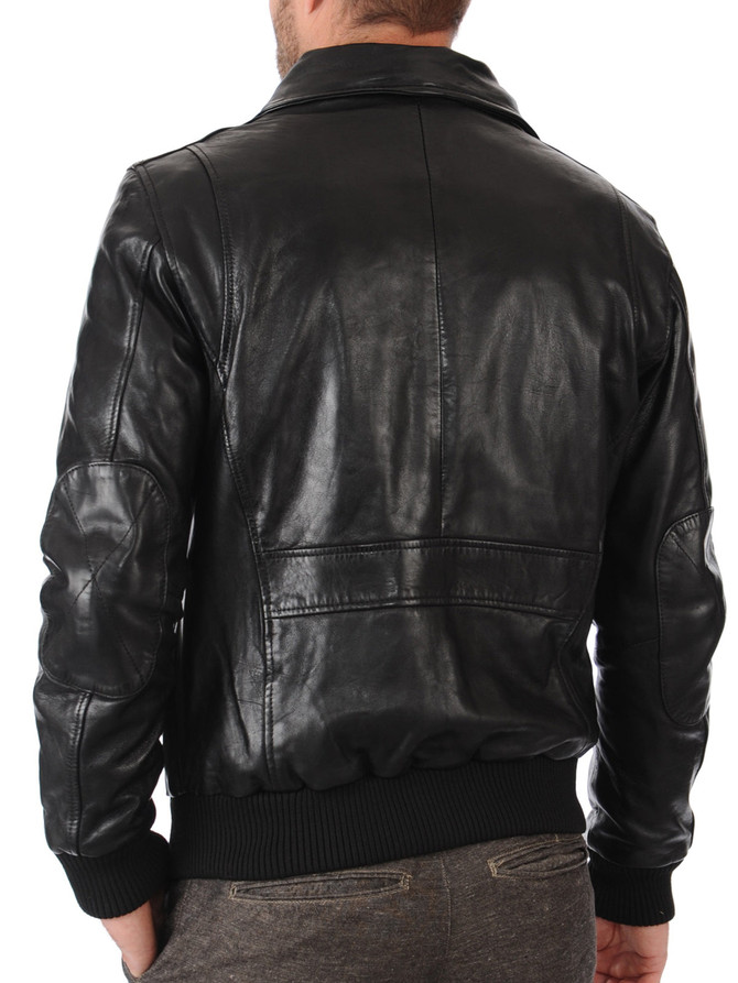 Mens Black Fur Collar Bomber Jacket