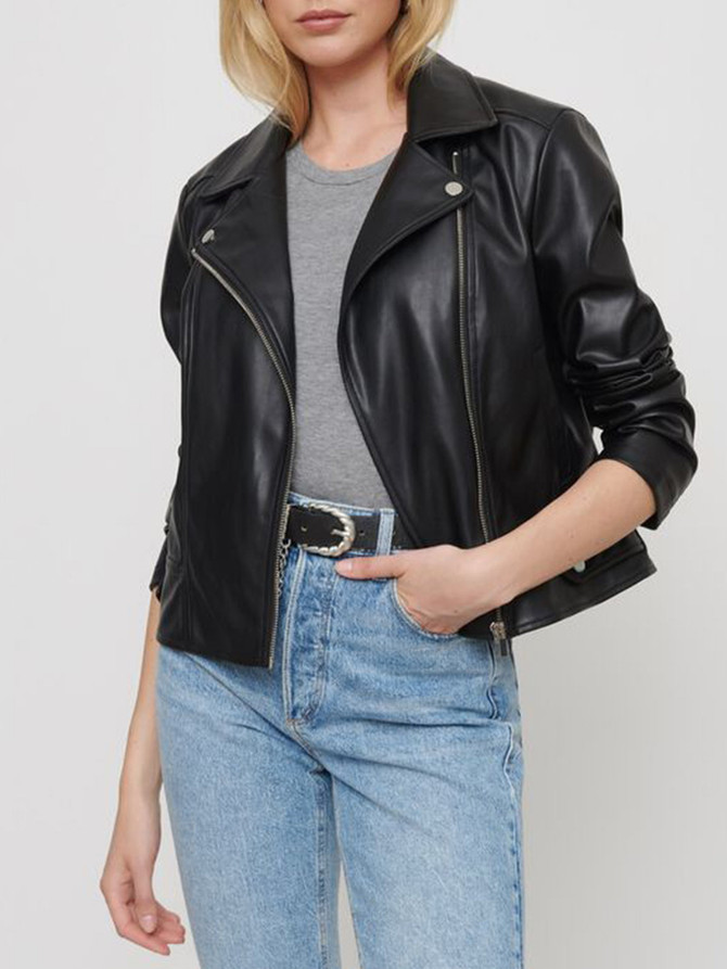 Womens Zipper biker Leather Moto Jacket