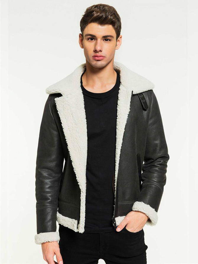 Men Aviator Grey Shearling Jacket