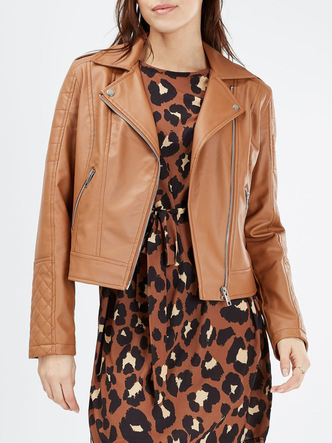 Stylish Womens Brown Zipper Leather Jacket