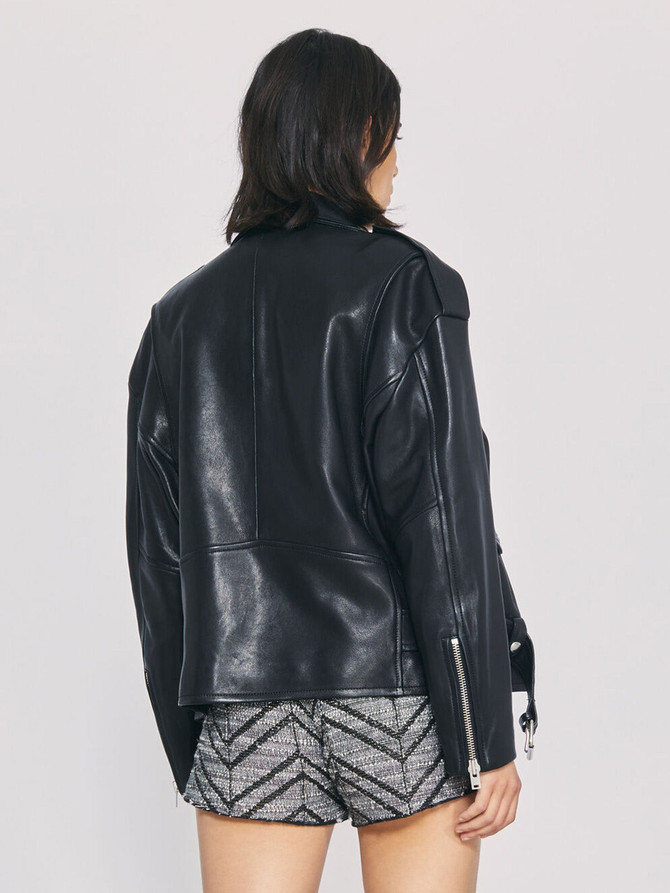 Womens Black Balted Leather Jacket