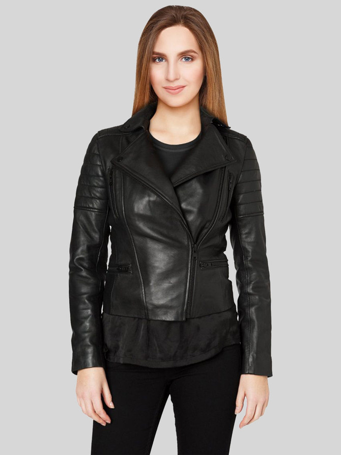 Women Black Biker Leather Jacket