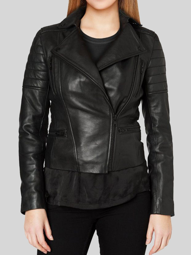 Women Black Biker Leather Jacket