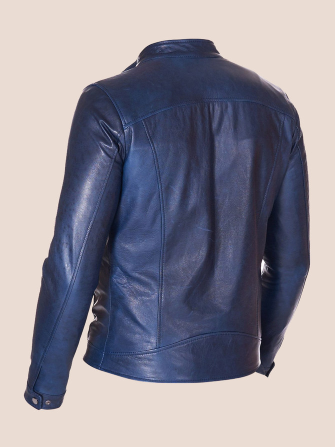 Mens Navy Leather Jacket Brand New