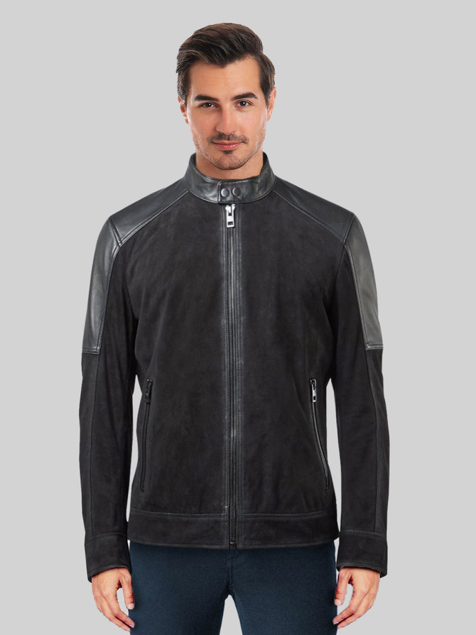 Men's Snap Tab Black Leather Jacket