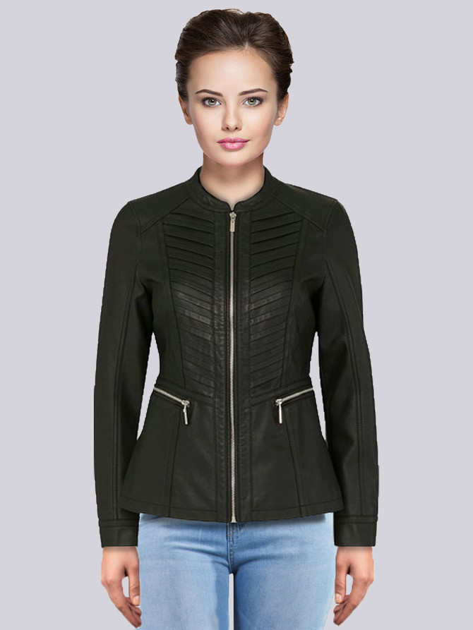 Women's Zipper Black Leather Jacket