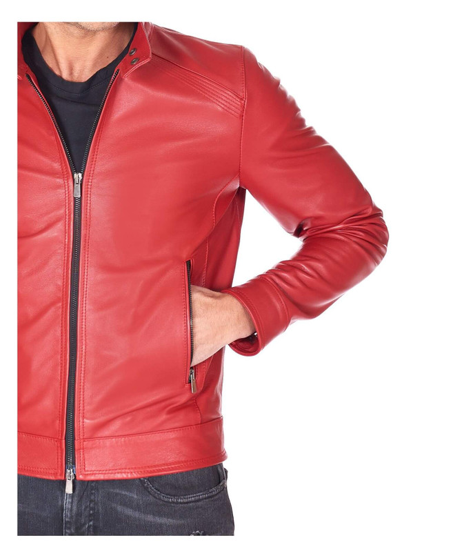 Stylish Mens Red leather biker jacket