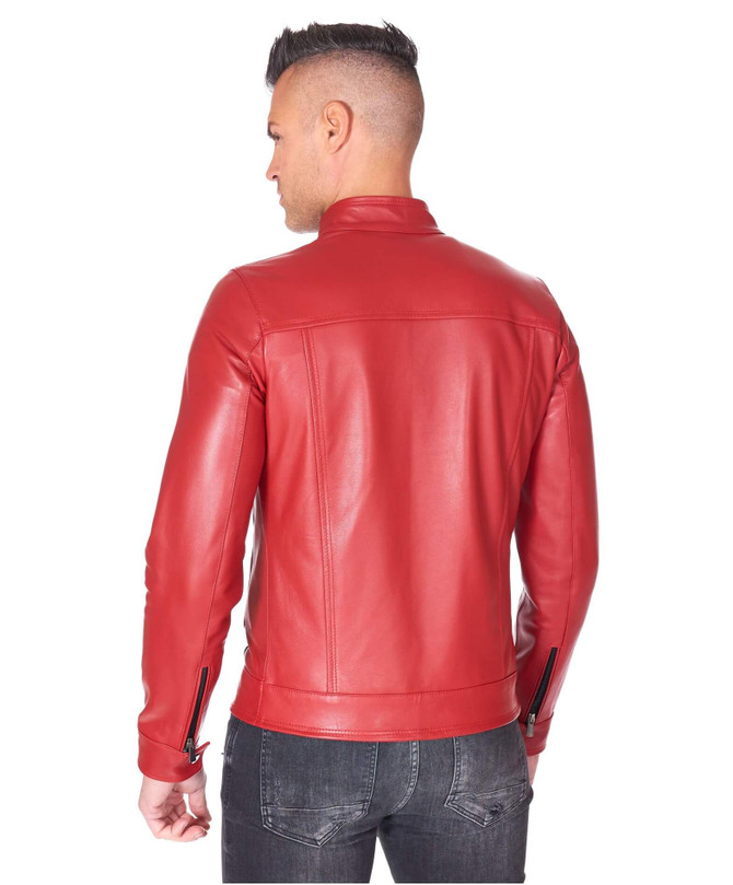 Stylish Mens Red leather biker jacket
