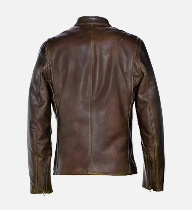Men's Brown Distress Cafe Racer Leather Jacket