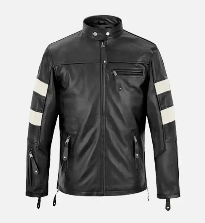 Men's Slim Fit Black & White Leather Jacket
