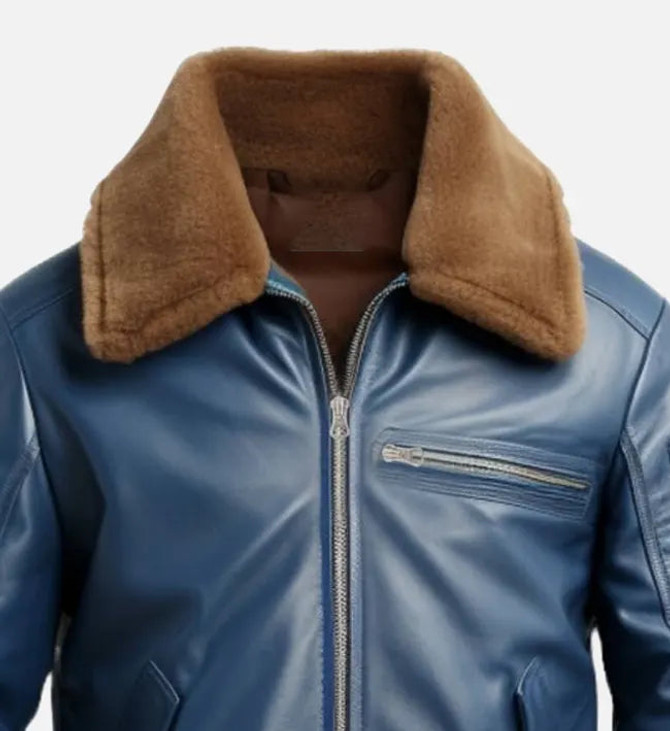 Men's Blue Flight Leather Bomber Jacket