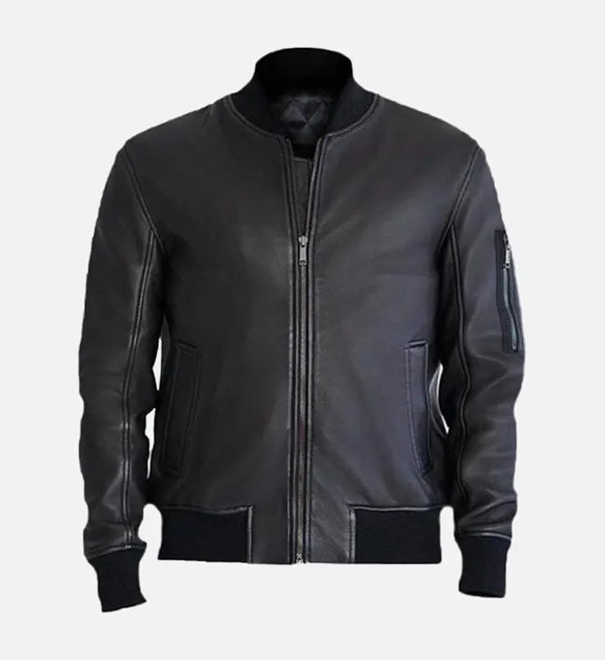 Men's Bomber Black Leather Jacket
