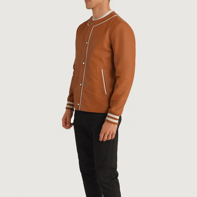 Men's Willis Tan Brown Leather Varsity Jacket