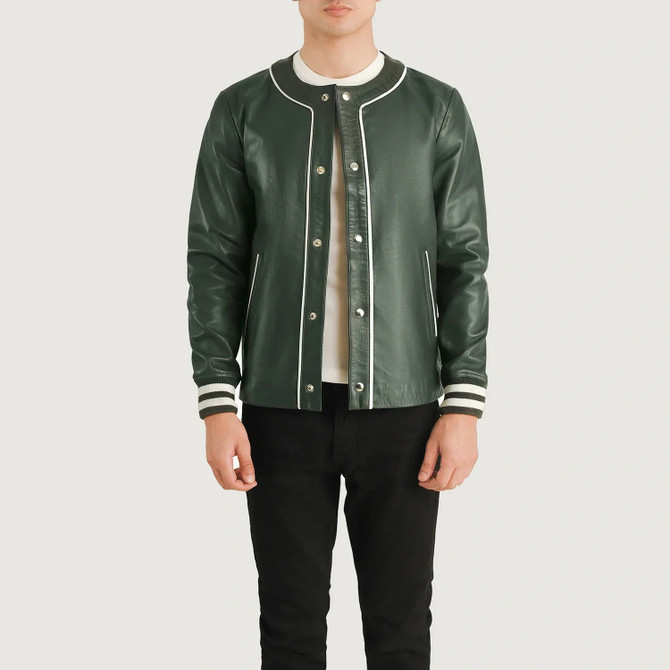 Men's Willis Green Leather Varsity Jacket
