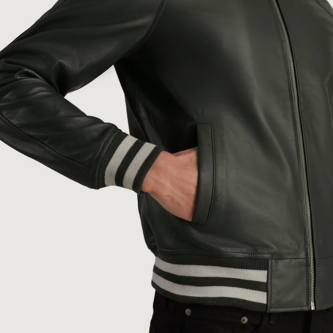 Men's Walton Green Leather Varsity Jacket