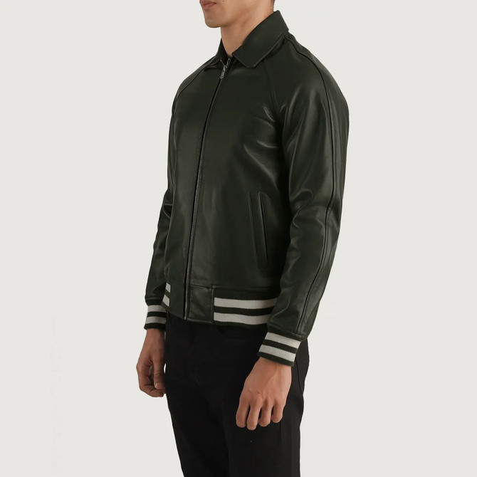 Men's Walton Green Leather Varsity Jacket