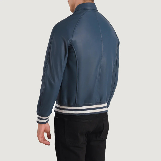 Men's Walton Blue Leather Varsity Jacket