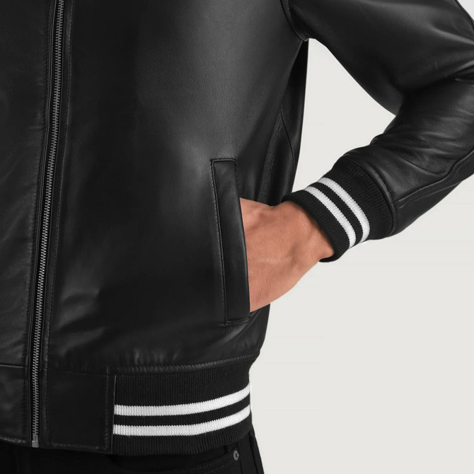 Men's Walton Black Leather Varsity Jacket