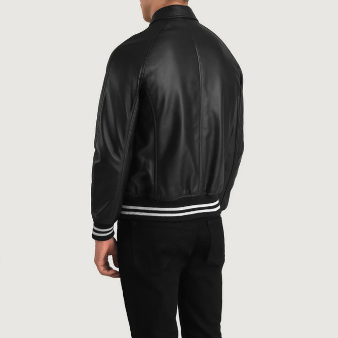 Men's Walton Black Leather Varsity Jacket