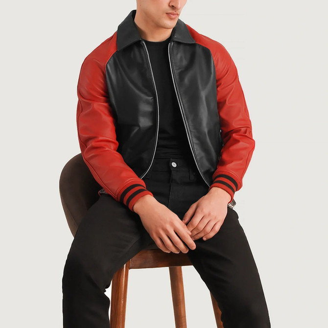 Men's Walton Black & Red Leather Varsity Jacket
